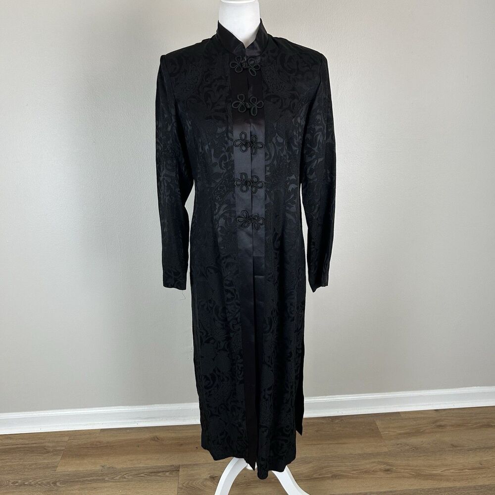 90s Black Cheongsam Maxi Dress Witchy Whimsigoth Size 8 Brocade Mandarin Collar